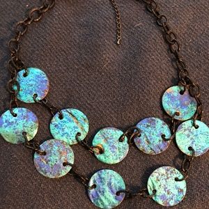 Blue stippled metal disc necklace